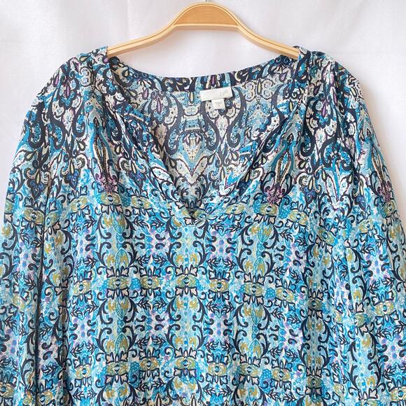 J. Jill Boho Floral Tunic Blouse Top‎ Women M Blue Cottagecore Coastal Grandma - Picture 3 of 11